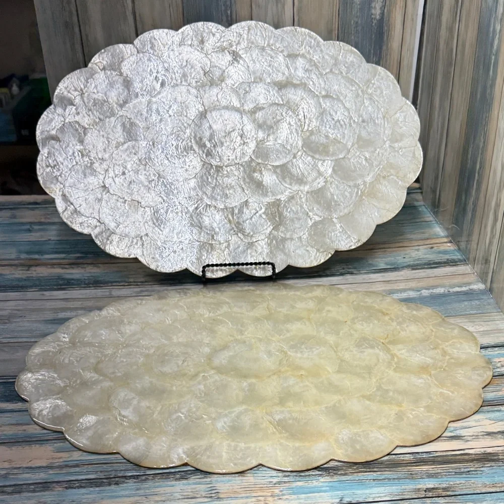 ⭐️2 piece Capiz Shell Vintage Placemat Cork Backing Vintage Philippines